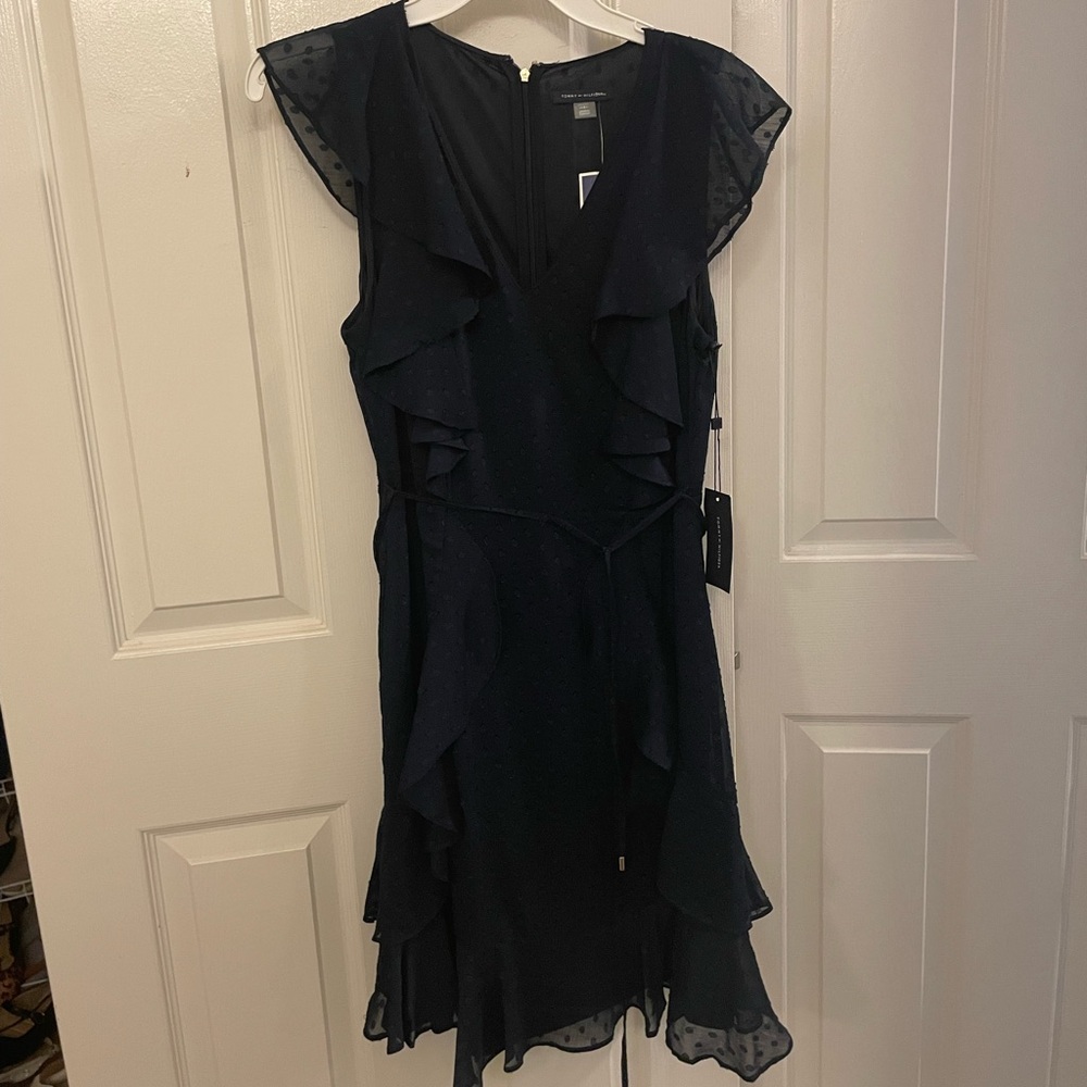 Tommy Hilfiger navy blue ruffle dress size 8 NWT
